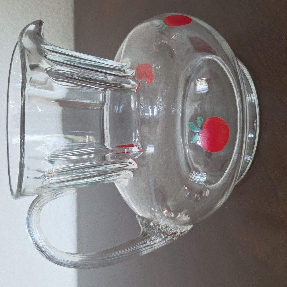 Clear Glass Pitcher with Red Apple Design